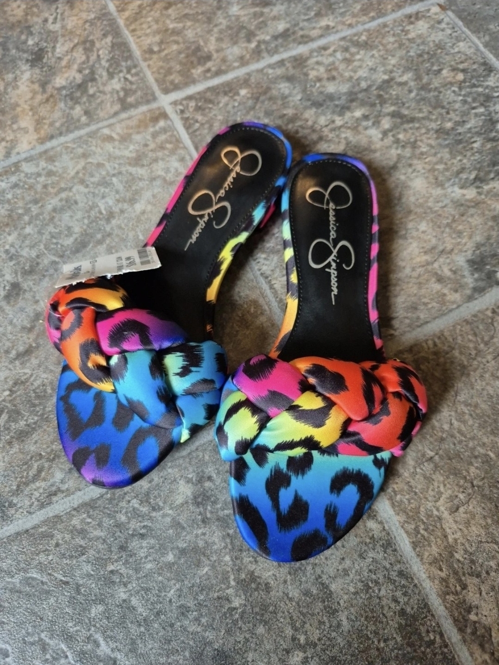 Jessica Simpson Neon Rainbow Leopard Braided Slide Sandals - Multicolor